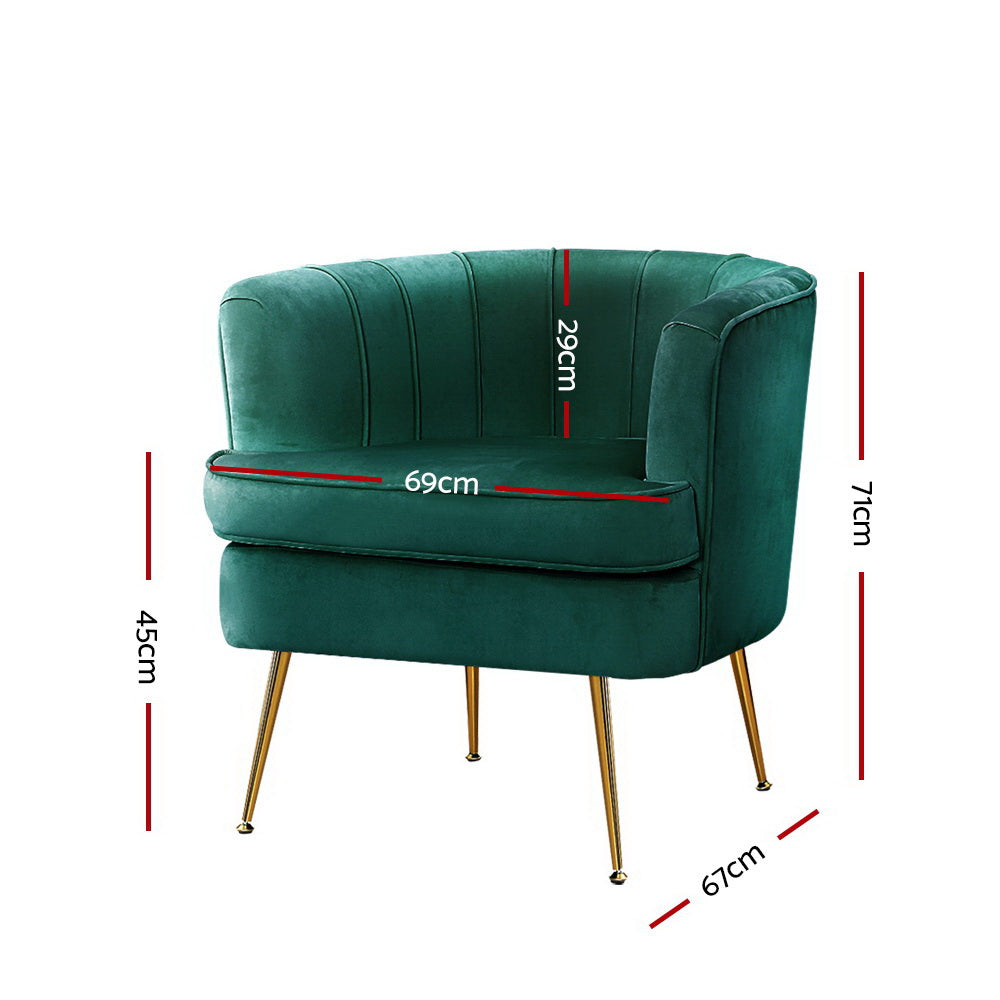 Artiss Armchair Lounge Accent Chair Armchairs Sofa Chairs Velvet Green Couch-Armchairs - Peroz Australia - Image - 4