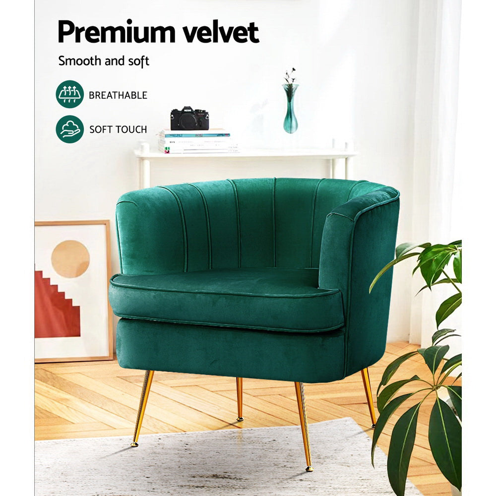 Artiss Armchair Lounge Accent Chair Armchairs Sofa Chairs Velvet Green Couch-Armchairs - Peroz Australia - Image - 2