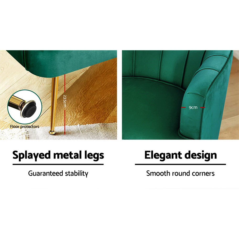 Artiss Armchair Lounge Accent Chair Armchairs Sofa Chairs Velvet Green Couch-Armchairs - Peroz Australia - Image - 8
