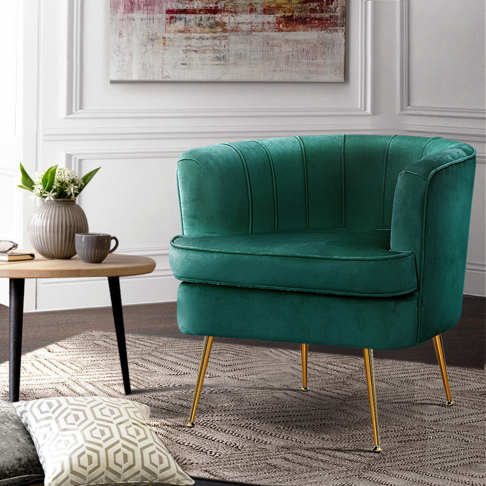Artiss Armchair Lounge Accent Chair Armchairs Sofa Chairs Velvet Green Couch-Armchairs - Peroz Australia - Image - 1