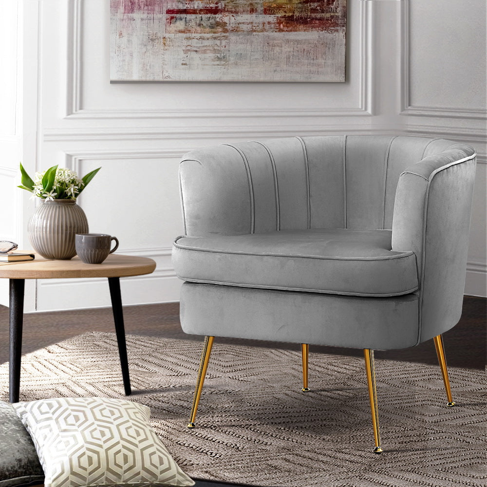 Artiss Armchair Lounge Accent Chair Armchairs Sofa Chairs Velvet Grey Couch-Armchairs - Peroz Australia - Image - 1