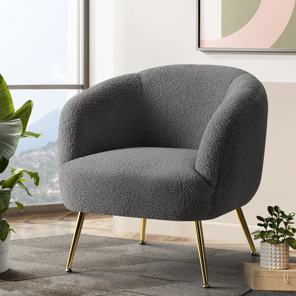 Artiss Armchair Lounge Chair Accent Chairs Arm Armchairs Sherpa Boucle Charcoal-Armchair - Peroz Australia - Image - 1