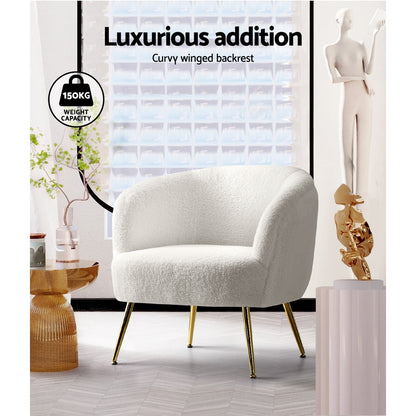 Artiss Armchair Lounge Chair Accent Chairs Armchairs Sherpa Boucle Sofa White-Armchair - Peroz Australia - Image - 6