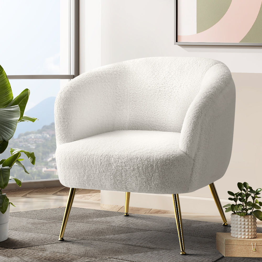 Artiss Armchair Lounge Chair Accent Chairs Armchairs Sherpa Boucle Sofa White-Armchair - Peroz Australia - Image - 1