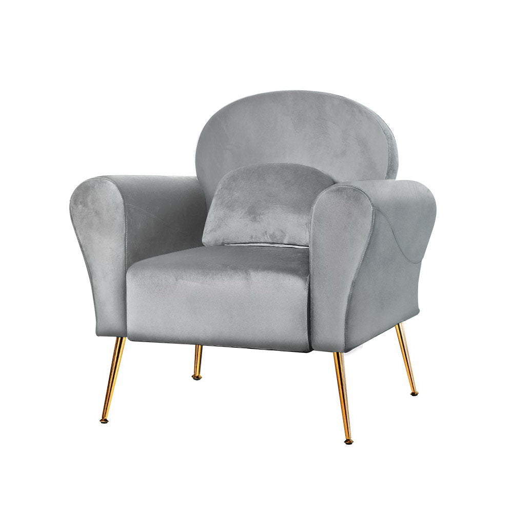 Artiss Armchair Lounge Chair Accent Armchairs Chairs Sofa Grey Velvet Cushion-Armchairs - Peroz Australia - Image - 2