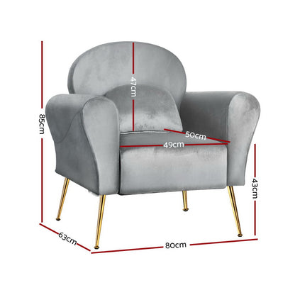Artiss Armchair Lounge Chair Accent Armchairs Chairs Sofa Grey Velvet Cushion-Armchairs - Peroz Australia - Image - 3