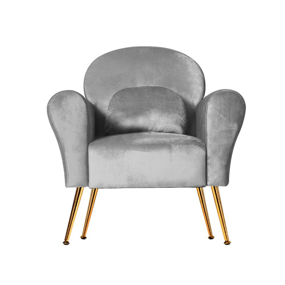 Artiss Armchair Lounge Chair Accent Armchairs Chairs Sofa Grey Velvet Cushion-Armchairs - Peroz Australia - Image - 4