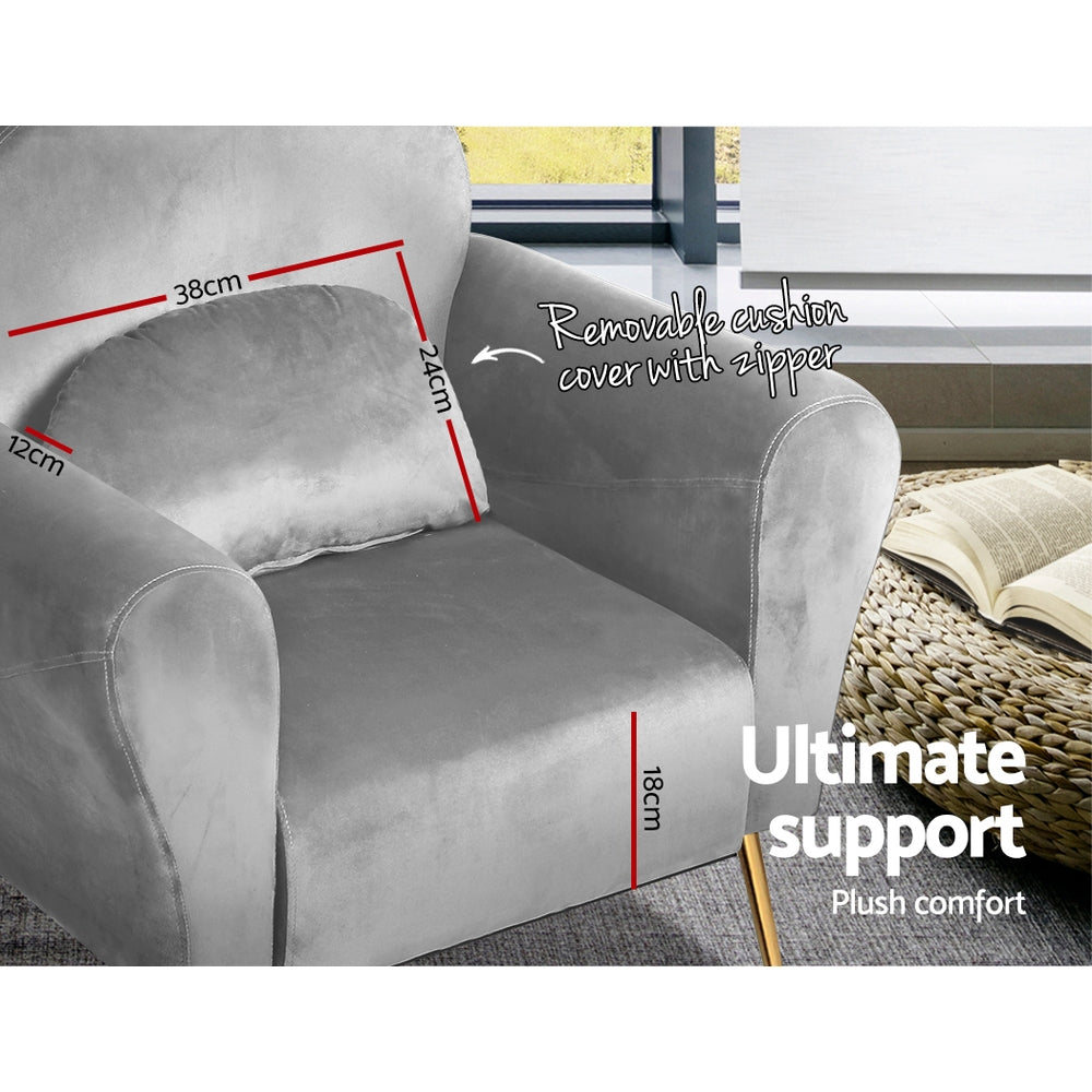 Artiss Armchair Lounge Chair Accent Armchairs Chairs Sofa Grey Velvet Cushion-Armchairs - Peroz Australia - Image - 6