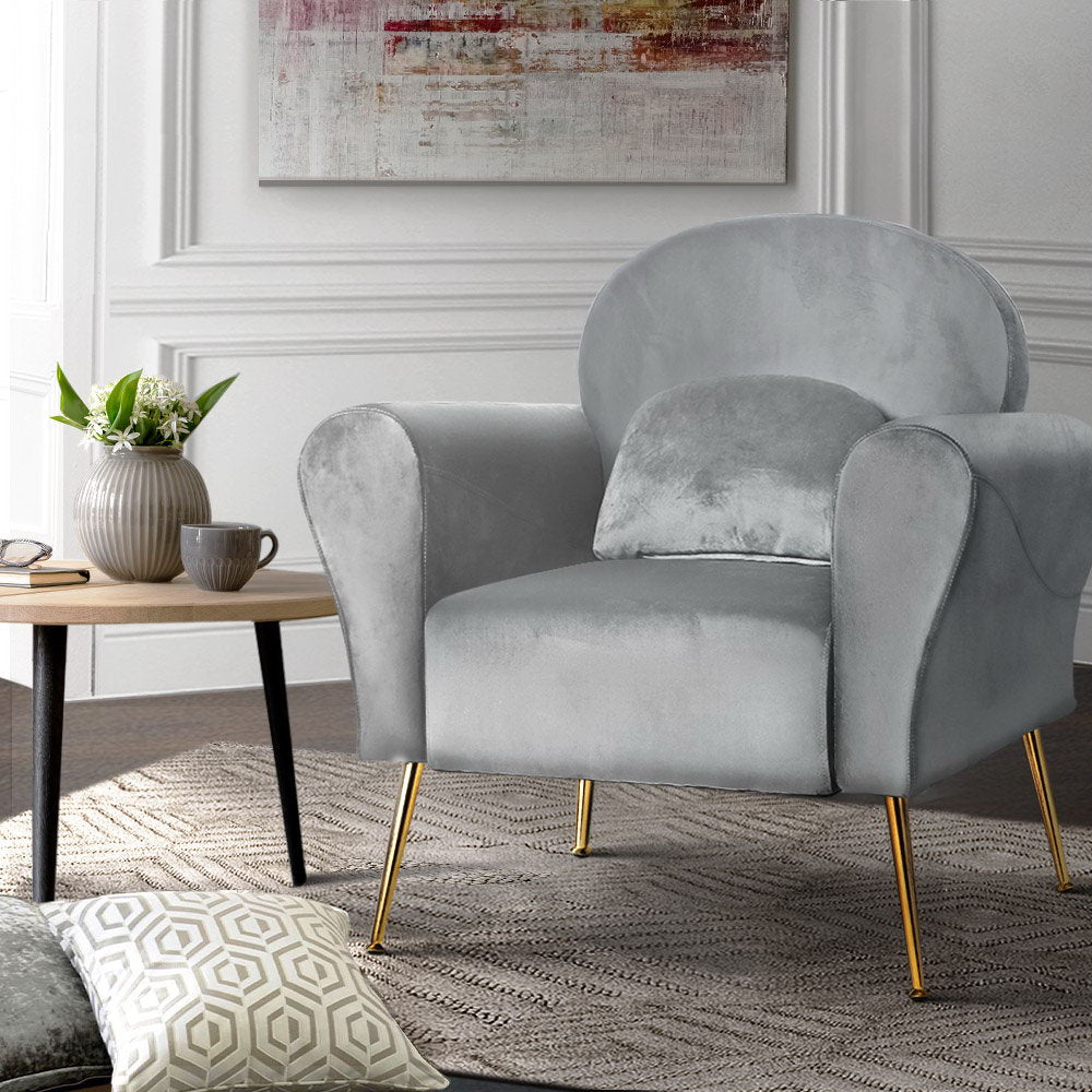 Artiss Armchair Lounge Chair Accent Armchairs Chairs Sofa Grey Velvet Cushion-Armchairs - Peroz Australia - Image - 1