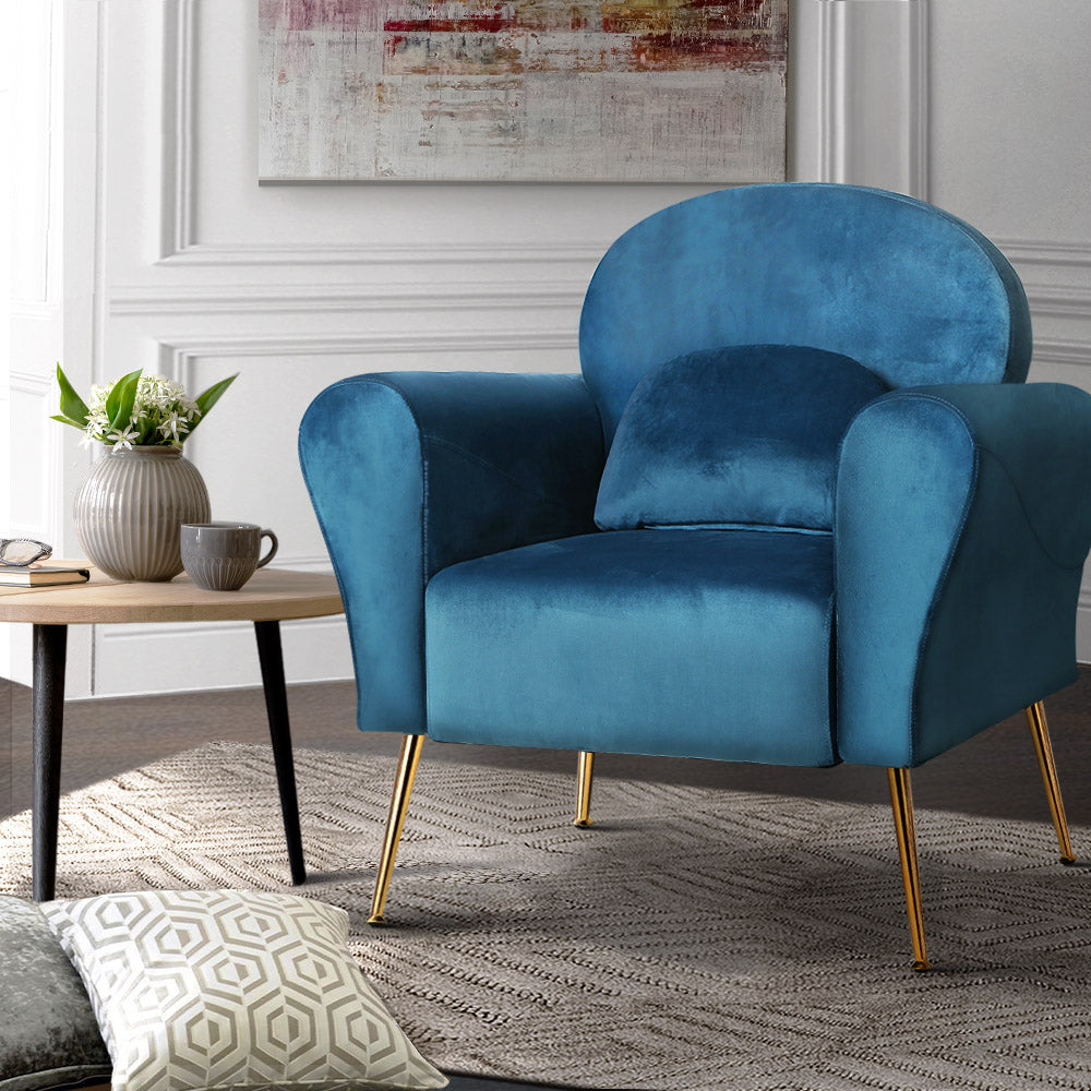 Artiss Armchair Lounge Chair Accent Chairs Armchairs Sofa Navy Velvet Cushion-Armchairs - Peroz Australia - Image - 1