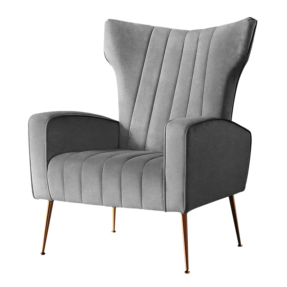 Artiss Armchair Lounge Accent Chairs Armchairs Chair Velvet Sofa Grey Seat-Armchairs - Peroz Australia - Image - 2