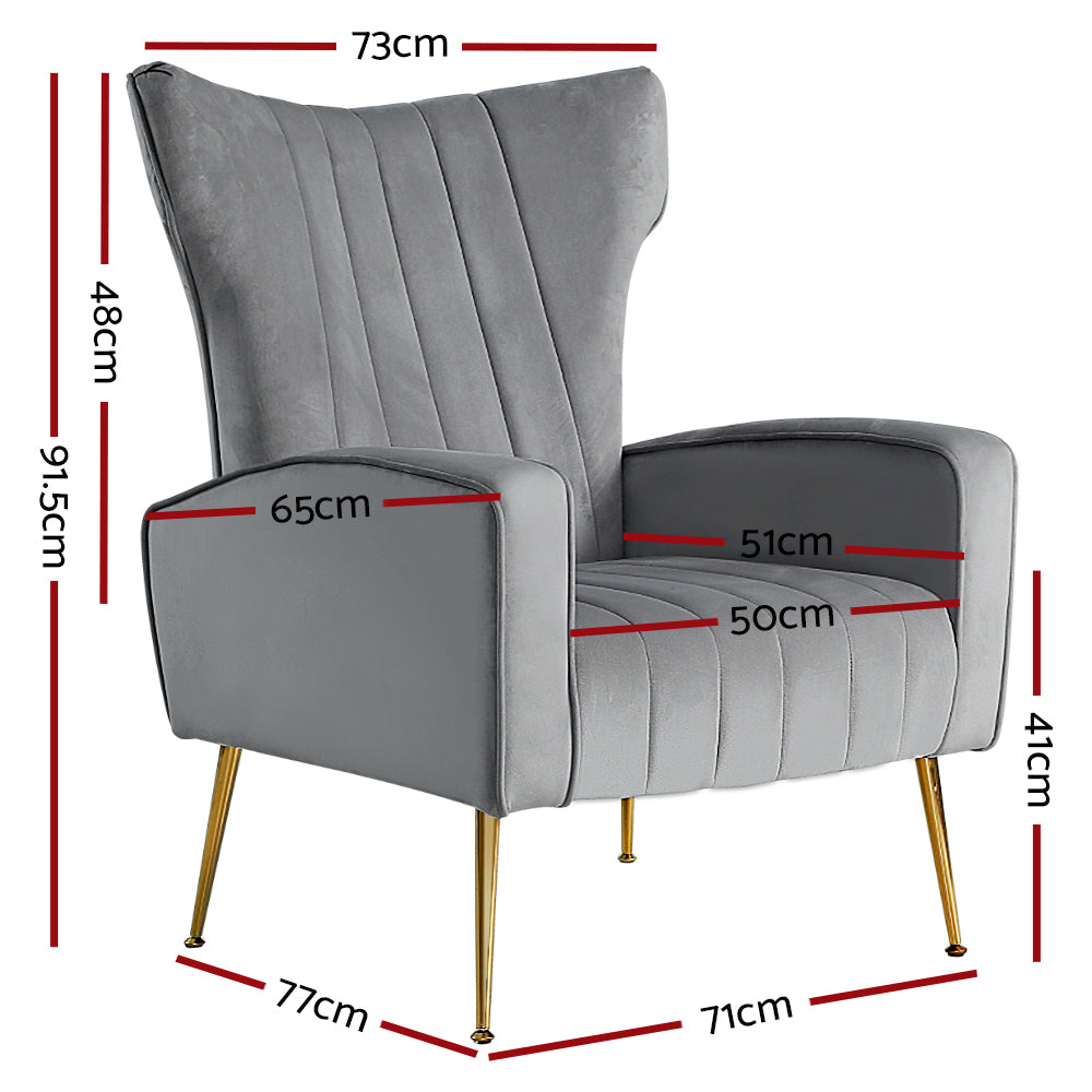 Artiss Armchair Lounge Accent Chairs Armchairs Chair Velvet Sofa Grey Seat-Armchairs - Peroz Australia - Image - 3