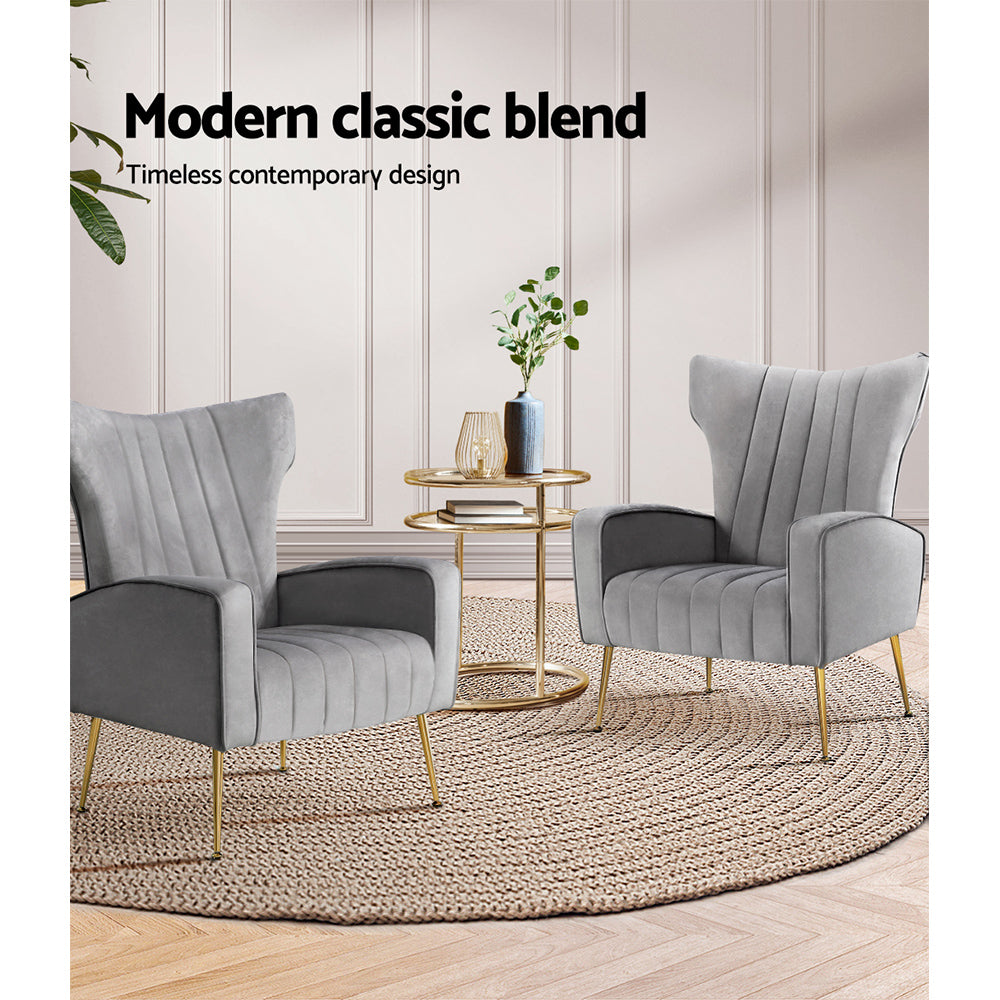 Artiss Armchair Lounge Accent Chairs Armchairs Chair Velvet Sofa Grey Seat-Armchairs - Peroz Australia - Image - 6