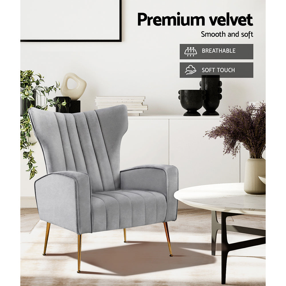 Artiss Armchair Lounge Accent Chairs Armchairs Chair Velvet Sofa Grey Seat-Armchairs - Peroz Australia - Image - 7