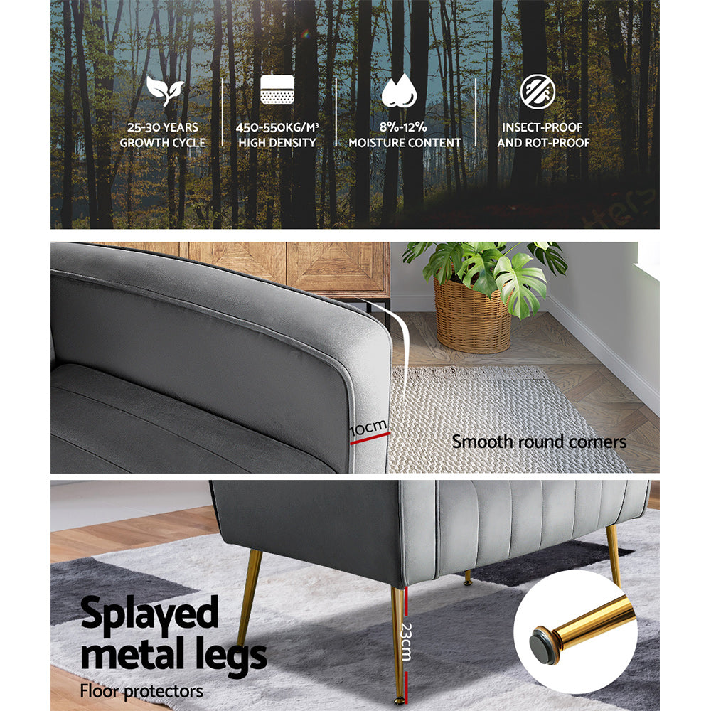 Artiss Armchair Lounge Accent Chairs Armchairs Chair Velvet Sofa Grey Seat-Armchairs - Peroz Australia - Image - 8