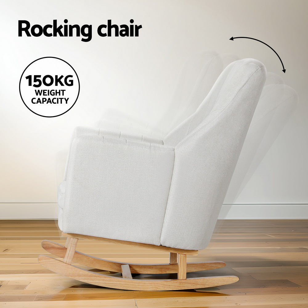 Artiss Rocking Chair Armchair Linen Fabric Beige Jonah-Furniture &gt; Bar Stools &amp; Chairs-PEROZ Accessories