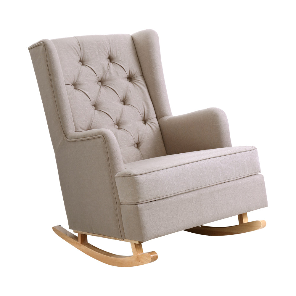 Artiss Rocking Armchair Feedining Chair Fabric Armchairs Lounge Recliner Beige-Furniture &gt; Living Room-PEROZ Accessories