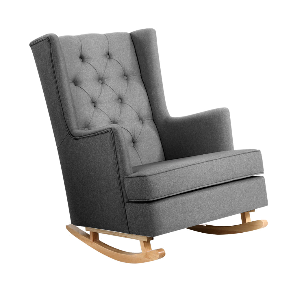 Artiss Rocking Armchair Feeding Chair Linen Fabric Armchairs Lounge Retro Grey-Furniture &gt; Living Room - Peroz Australia - Image - 1