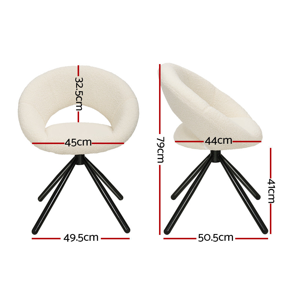 Artiss Dining Chairs Cafe Kitchen Chairs Swivel Base Beige Sherpa Set of 2-Furniture &gt; Dining-PEROZ Accessories