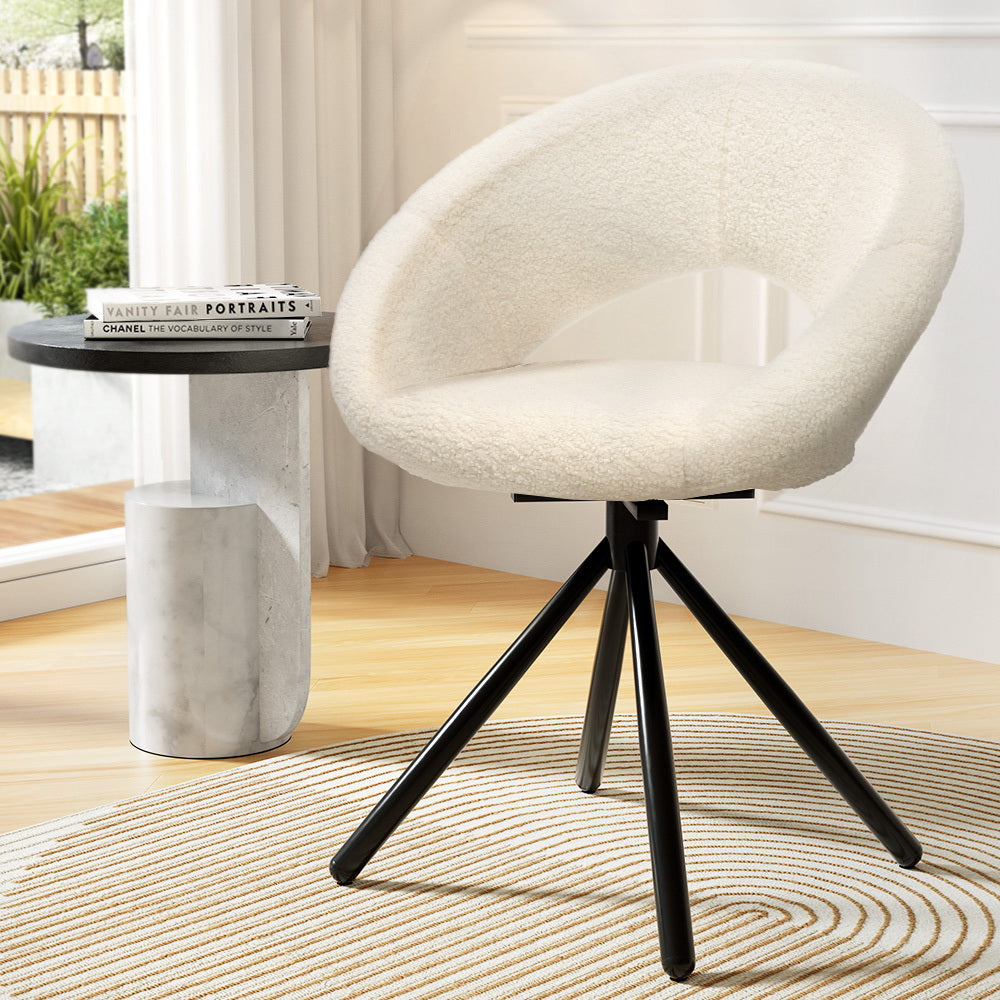 Artiss Dining Chairs Cafe Kitchen Chairs Swivel Base Beige Sherpa Set of 2-Furniture &gt; Dining-PEROZ Accessories