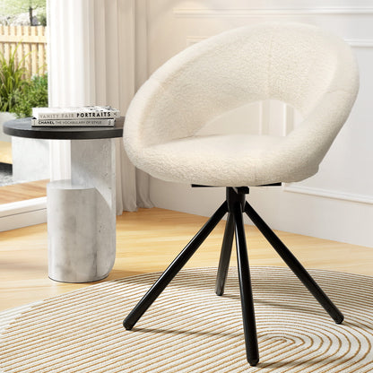 Artiss Dining Chairs Cafe Kitchen Chairs Swivel Base Beige Sherpa Set of 2-Furniture &gt; Dining-PEROZ Accessories