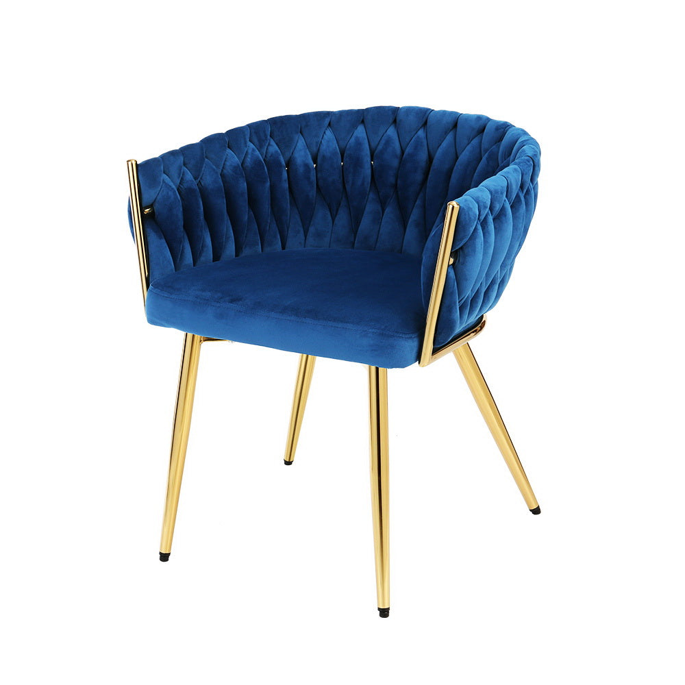 Artiss Dining Chair Cafe Chair Velvet Upholstered Woven Back Armrest Blue-Furniture &gt; Dining-PEROZ Accessories