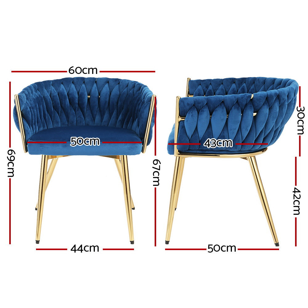 Artiss Dining Chair Cafe Chair Velvet Upholstered Woven Back Armrest Blue-Furniture &gt; Dining-PEROZ Accessories