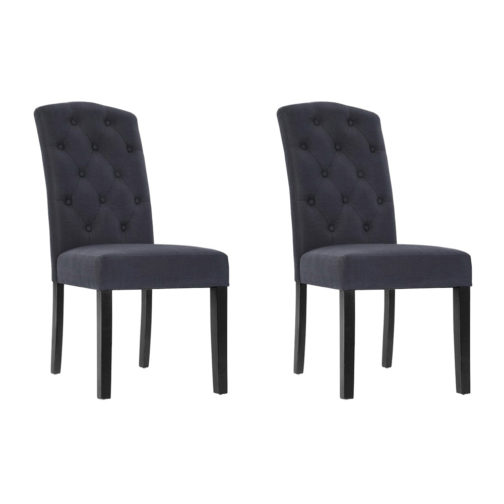 Artiss Set of 2 Dining Chairs French Provincial Kitchen Cafe Fabric Padded High Back Pine Wood Grey-Furniture &gt; Dining - Peroz Australia - Image - 2