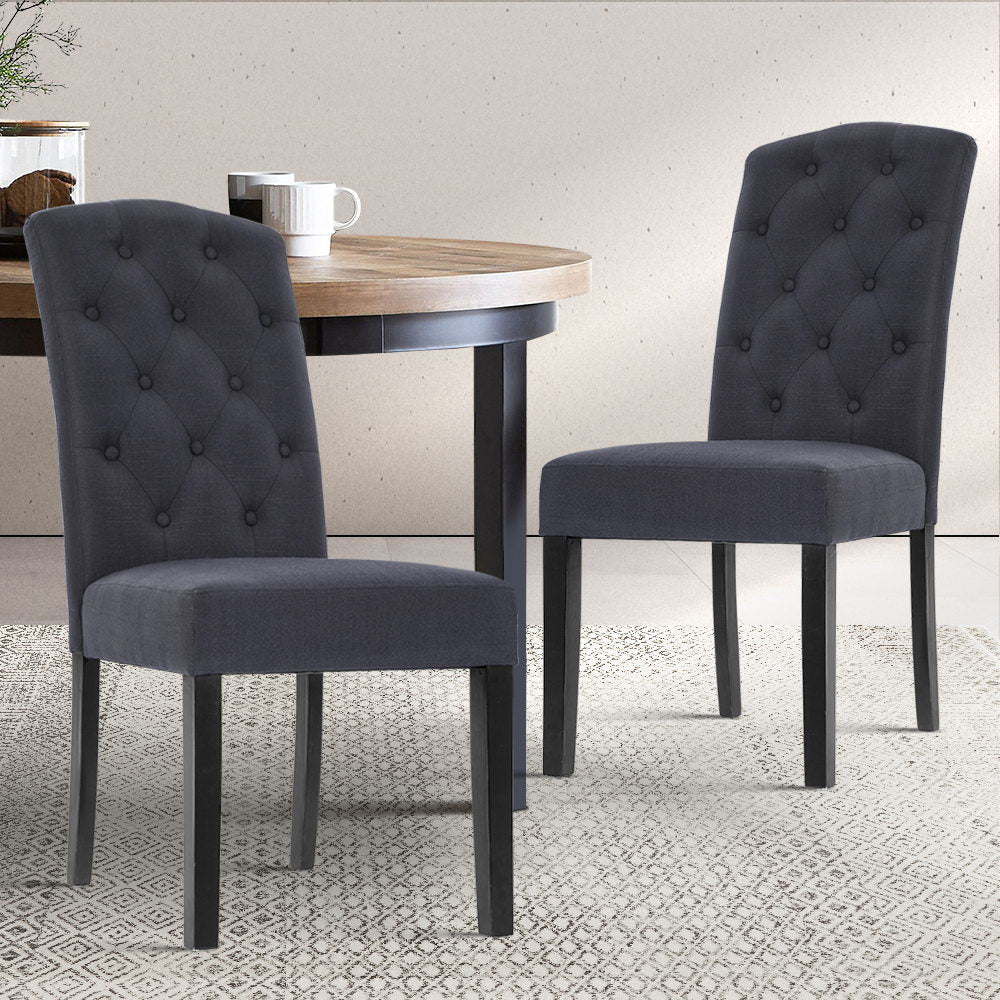 Artiss Set of 2 Dining Chairs French Provincial Kitchen Cafe Fabric Padded High Back Pine Wood Grey-Furniture &gt; Dining - Peroz Australia - Image - 1