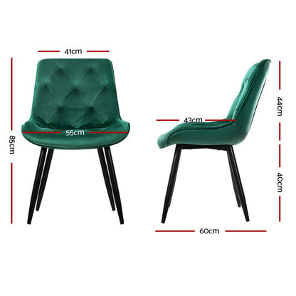 Artiss Set of 2 Starlyn Dining Chairs Kitchen Chairs Velvet Padded Seat Green-Dining Chairs - Peroz Australia - Image - 3