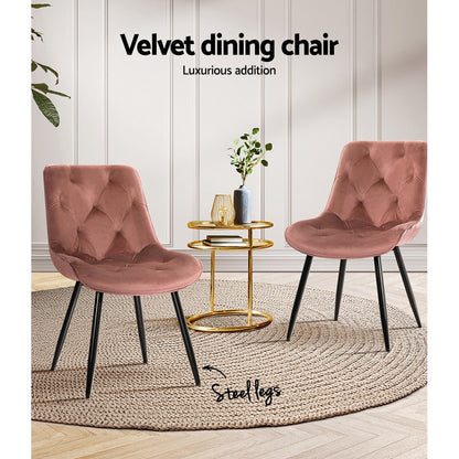 Artiss Set of 2 Starlyn Dining Chairs Kitchen Chairs Velvet Padded Seat Pink-Dining Chairs - Peroz Australia - Image - 5