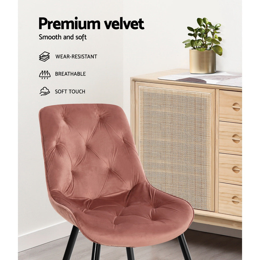 Artiss Set of 2 Starlyn Dining Chairs Kitchen Chairs Velvet Padded Seat Pink-Dining Chairs - Peroz Australia - Image - 7