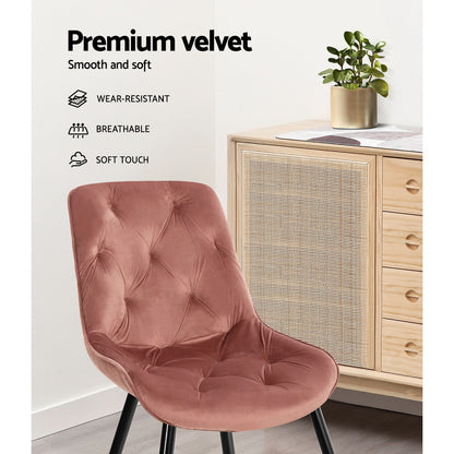 Artiss Set of 2 Starlyn Dining Chairs Kitchen Chairs Velvet Padded Seat Pink-Dining Chairs - Peroz Australia - Image - 7
