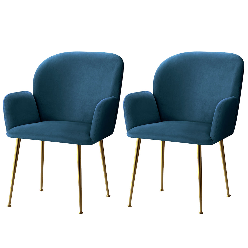 Artiss Set of 2 Kynsee Dining Chairs Armchair Cafe Chair Upholstered Velvet Blue-Dining Chairs - Peroz Australia - Image - 2