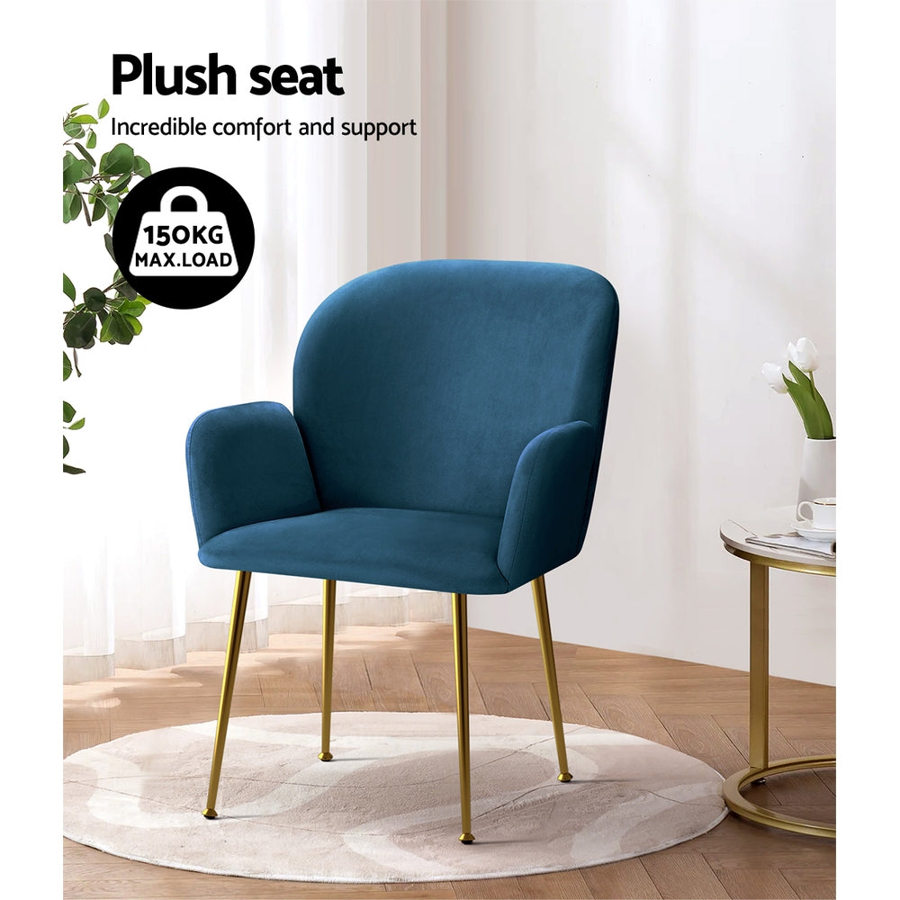 Artiss Set of 2 Kynsee Dining Chairs Armchair Cafe Chair Upholstered Velvet Blue-Dining Chairs - Peroz Australia - Image - 7