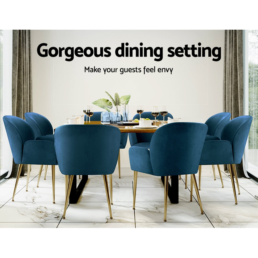 Artiss Set of 2 Kynsee Dining Chairs Armchair Cafe Chair Upholstered Velvet Blue-Dining Chairs - Peroz Australia - Image - 8