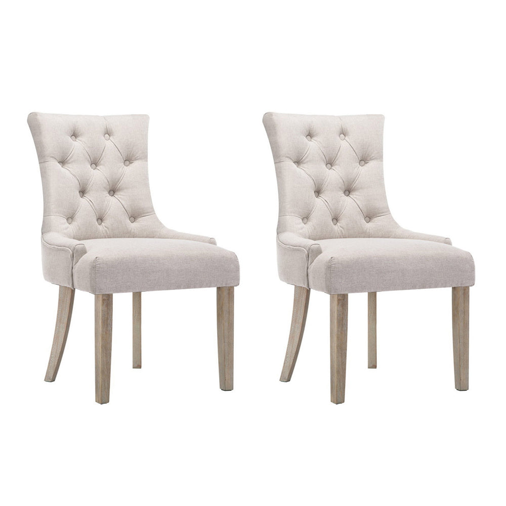 Artiss Set of 2 Dining Chair Beige CAYES French Provincial Chairs Wooden Fabric Retro Cafe-Furniture &gt; Dining - Peroz Australia - Image - 2