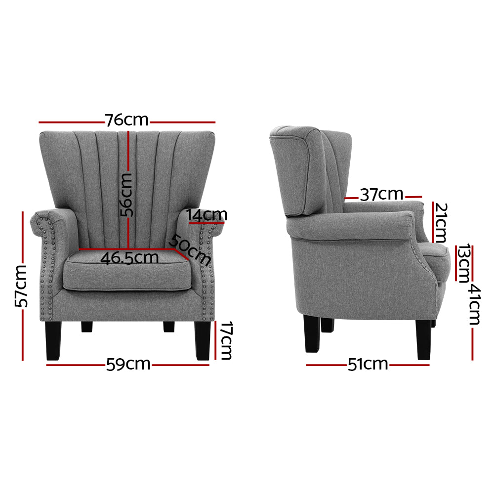 Artiss Upholstered Fabric Armchair Accent Tub Chairs Modern seat Sofa Lounge Grey-Furniture &gt; Dining-PEROZ Accessories