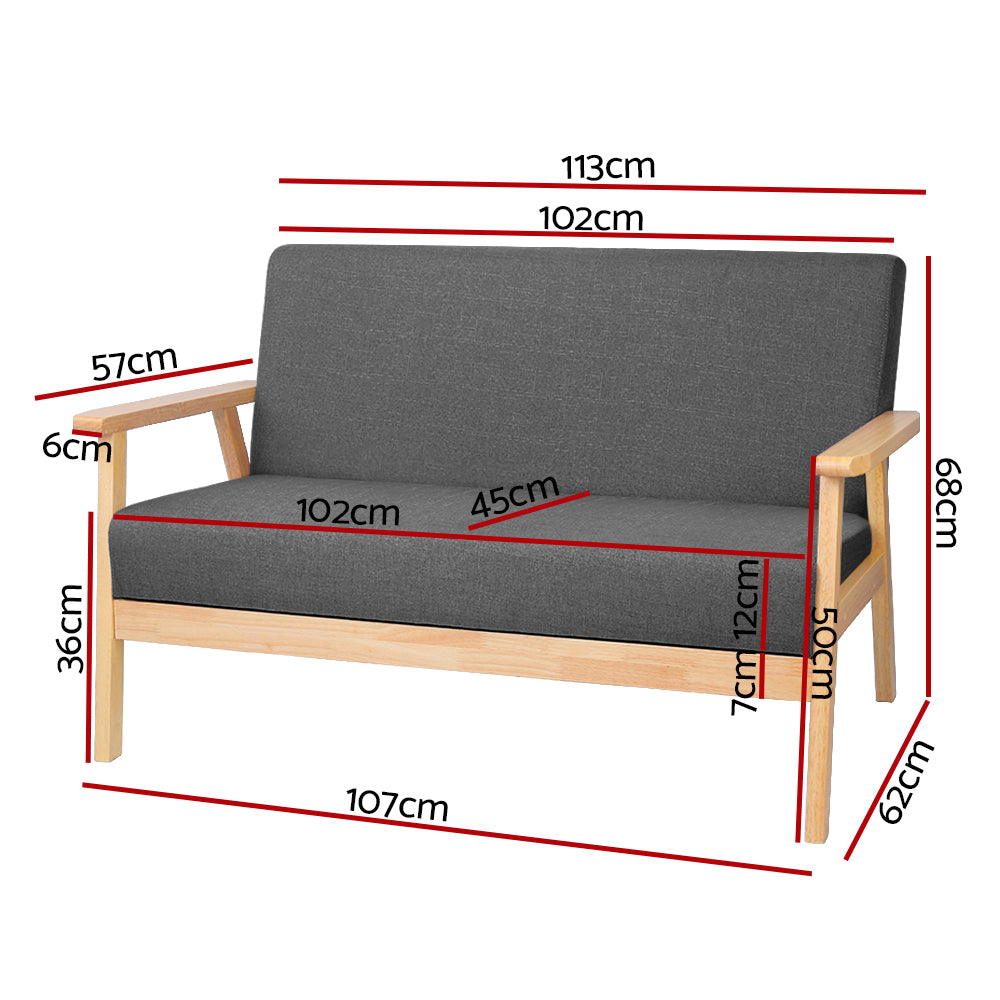 Artiss 2 Seater Fabric Sofa Chair - Grey-Furniture &gt; Bar Stools &amp; Chairs - Peroz Australia - Image - 3