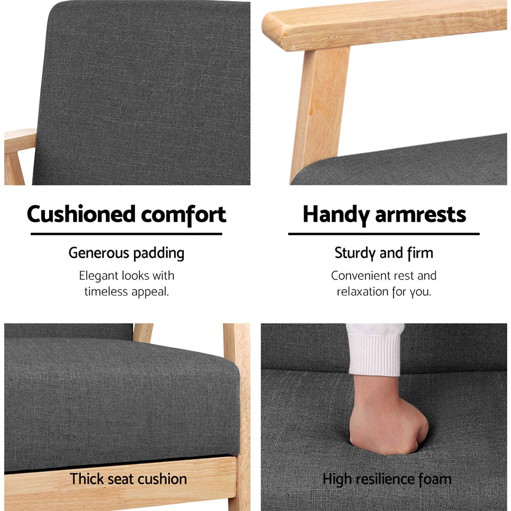 Artiss 2 Seater Fabric Sofa Chair - Grey-Furniture &gt; Bar Stools &amp; Chairs - Peroz Australia - Image - 6