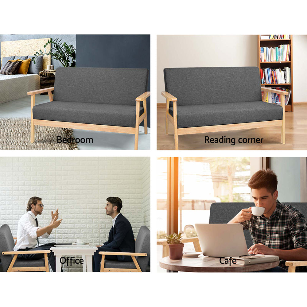 Artiss 2 Seater Fabric Sofa Chair - Grey-Furniture &gt; Bar Stools &amp; Chairs - Peroz Australia - Image - 7