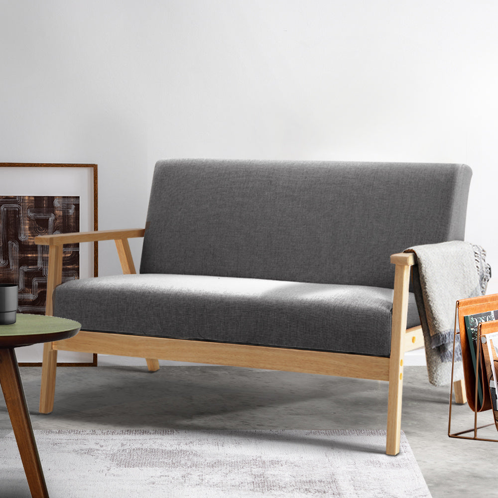 Artiss 2 Seater Fabric Sofa Chair - Grey-Furniture &gt; Bar Stools &amp; Chairs - Peroz Australia - Image - 1