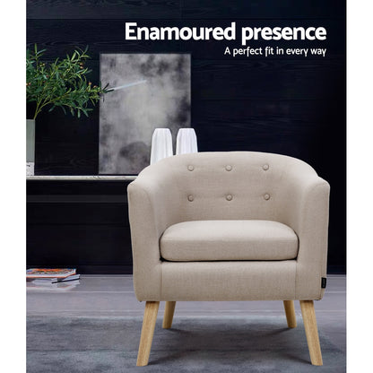 Artiss ADORA Armchair Tub Chair Single Accent Armchairs Sofa Lounge Fabric Beige-Furniture &gt; Bar Stools &amp; Chairs - Peroz Australia - Image - 4