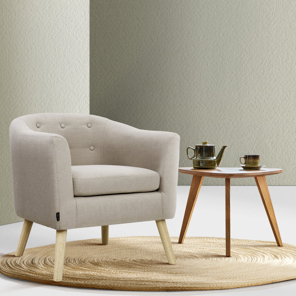 Artiss ADORA Armchair Tub Chair Single Accent Armchairs Sofa Lounge Fabric Beige-Furniture &gt; Bar Stools &amp; Chairs - Peroz Australia - Image - 1