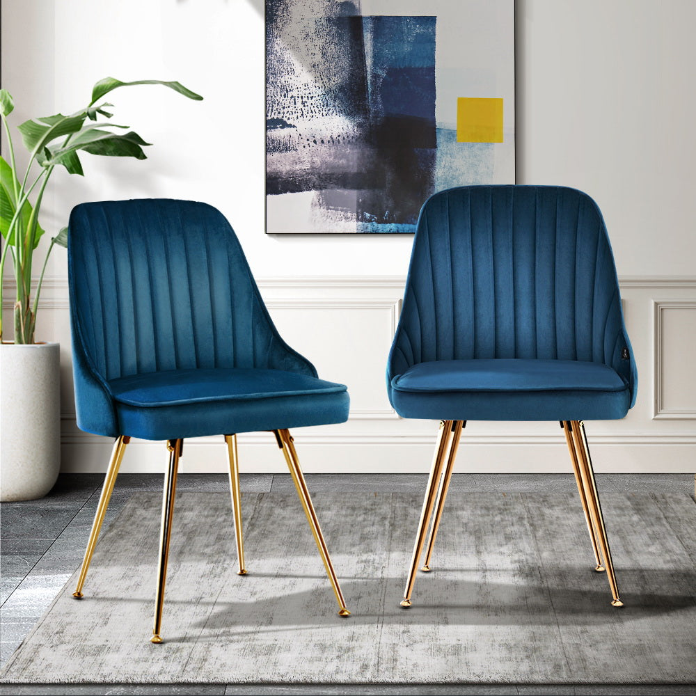 Artiss Set of 2 Dining Chairs Retro Chair Cafe Kitchen Modern Metal Legs Velvet Blue-Furniture &gt; Dining - Peroz Australia - Image - 1