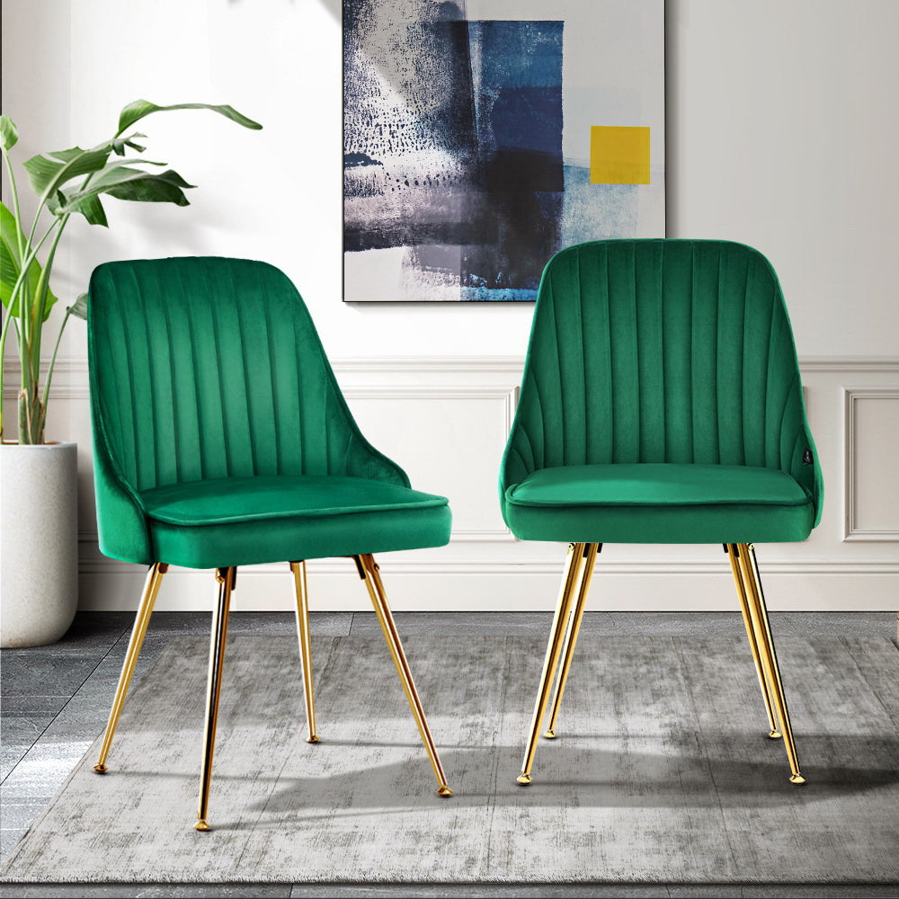 Artiss Set of 2 Dining Chairs Retro Chair Cafe Kitchen Modern Metal Legs Velvet Green-Furniture &gt; Dining - Peroz Australia - Image - 1