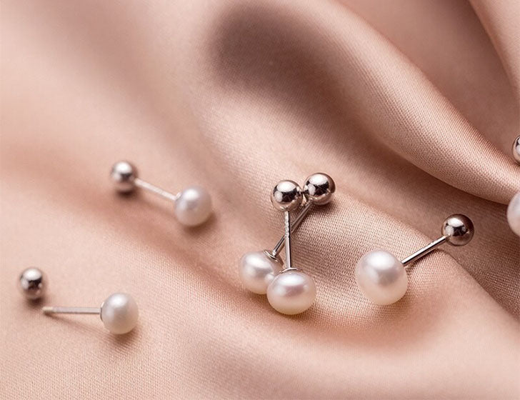 Anyco Fashion Earrings Sterling Silver Natural Pearl Spiral Bead Stud for Women Chic Birthday Jewelry Gift 5-6MM-Earrings-PEROZ Accessories