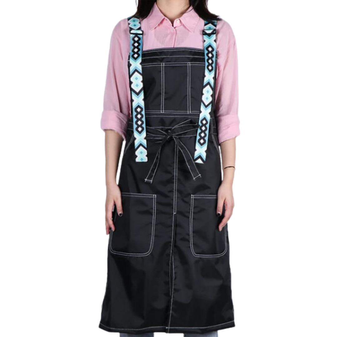 Anyhouz Kitchen Apron Black Blue White 2 Bags Bibs Trendy Waterproof Oil Resistant Overall Chef Adjustable Nail Salon-Aprons-PEROZ Accessories