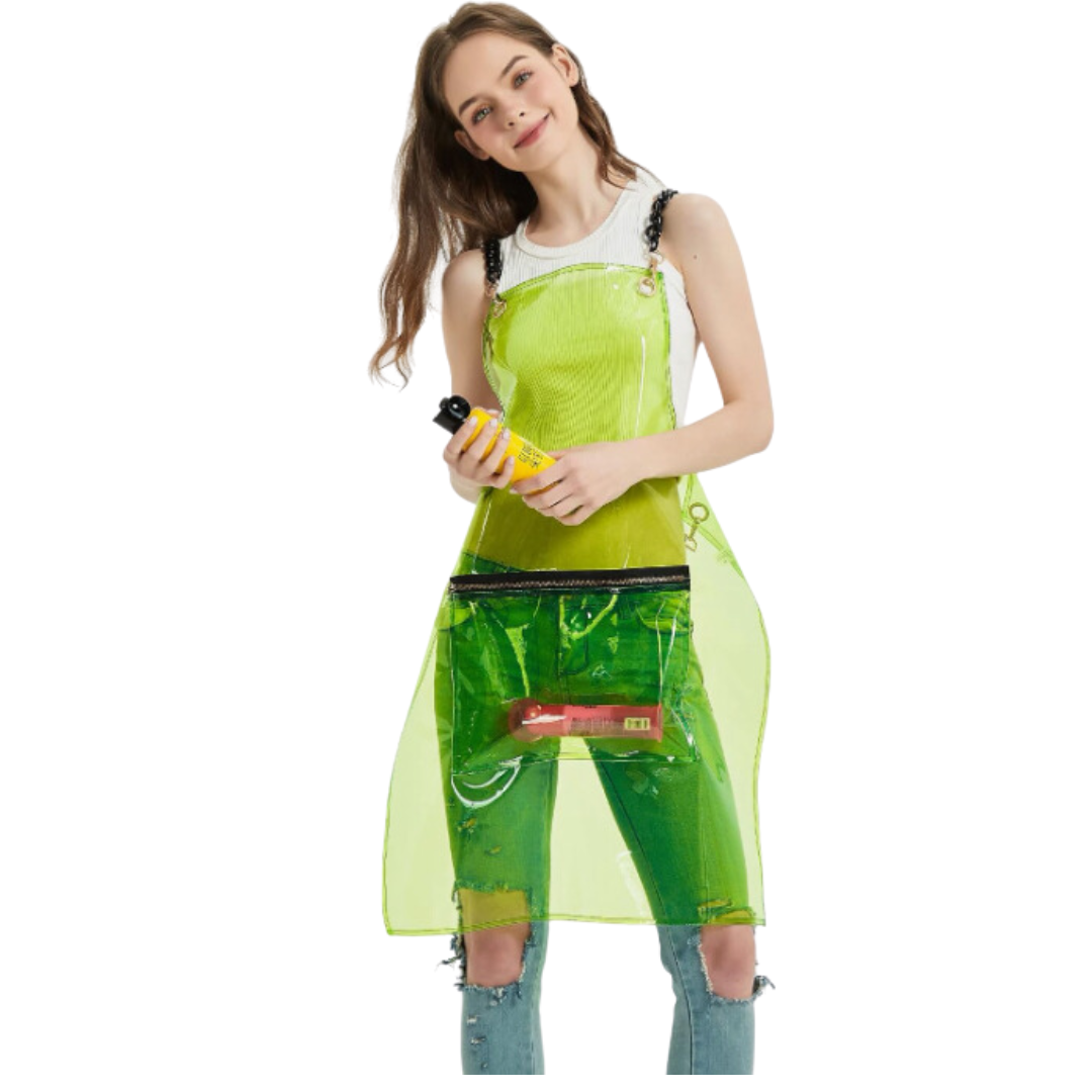 Anyhouz Salon Barber Apron Green 3 Pockets Fashion Cross-back Adjustable Waterproof Ideal for Hair Stylist-Aprons-PEROZ Accessories