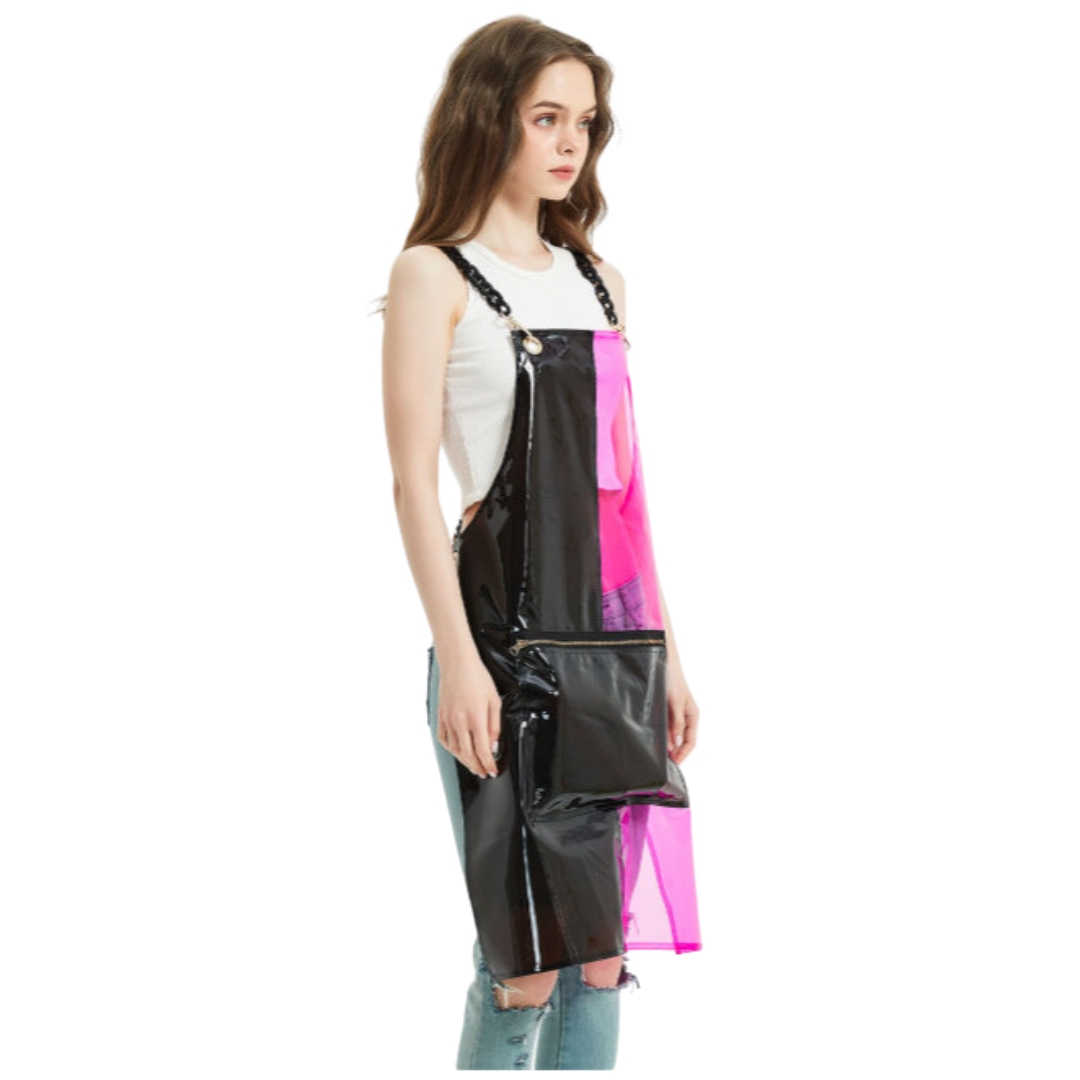 Anyhouz Salon Barber Black and Pink Apron 3 Pockets Fashion Cross-back Adjustable Waterproof Ideal for Hair Stylist-Aprons-PEROZ Accessories